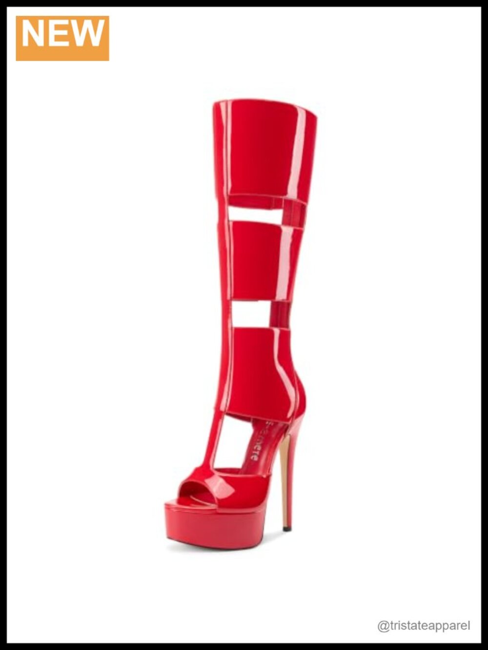 Faux Leather Gladiator Knee-High Stiletto Heel Peep Toe Platform Boots
